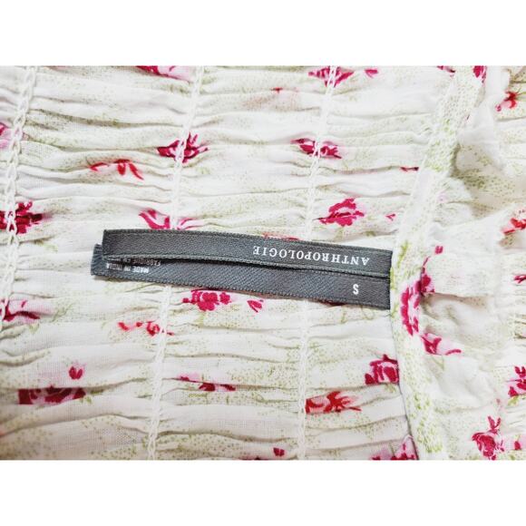 Anthropologie Womens Top Small Smocked Ruched Puff Sleeve Feminine Floral Lace - Picture 6 of 12